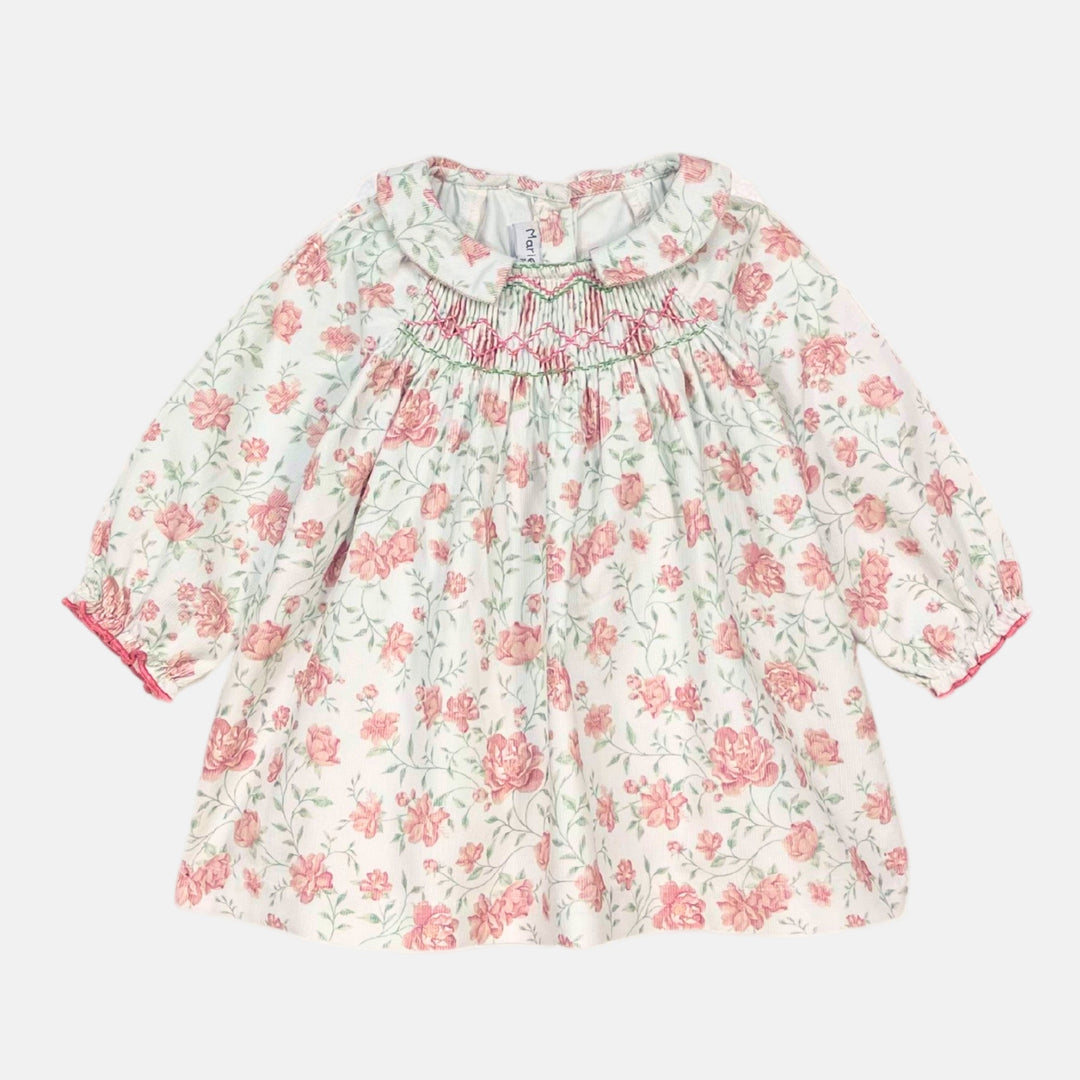 Floral dress with pink flowers on a white background