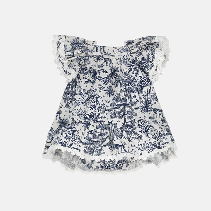 Blue Romper in Toile de Jouy