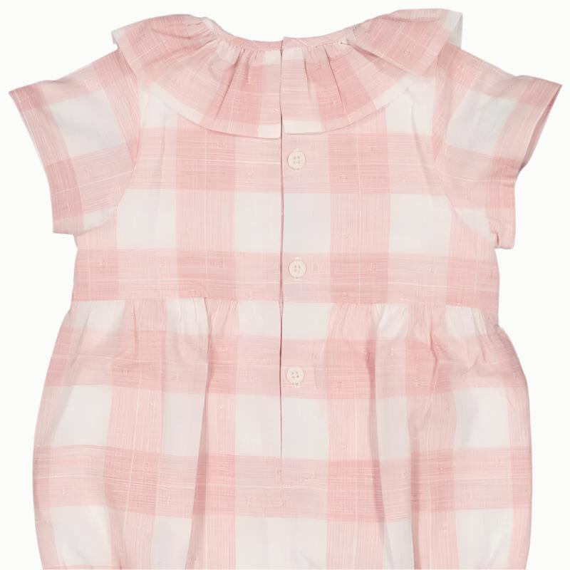 Back view of Premium European pink checkered romper for babies