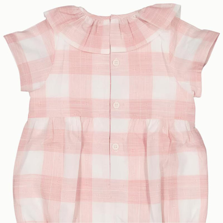 Back view of Premium European pink checkered romper for babies