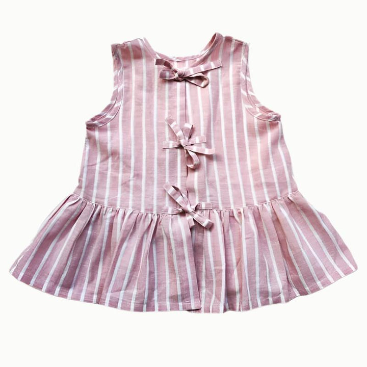 Back view of premium European reversible girls pink top with bows