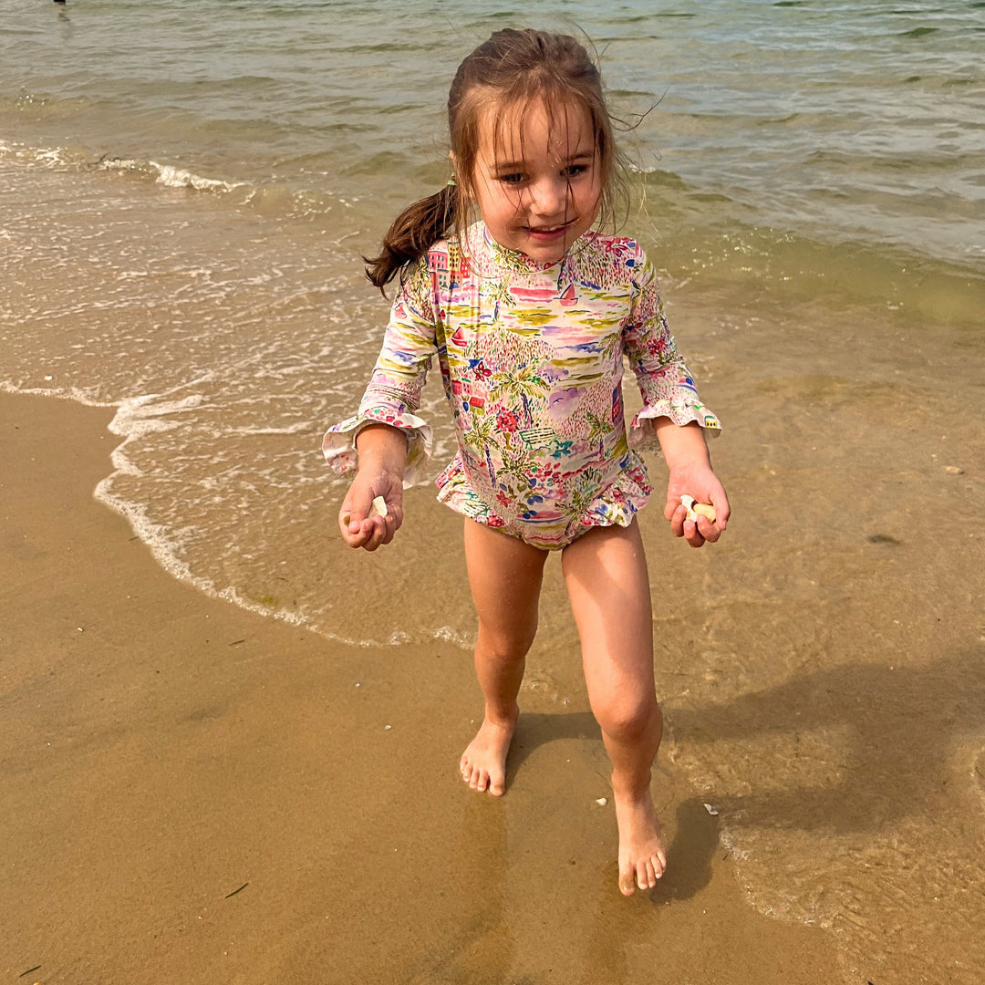 Long-Sleeved Swimsuit with Graphics