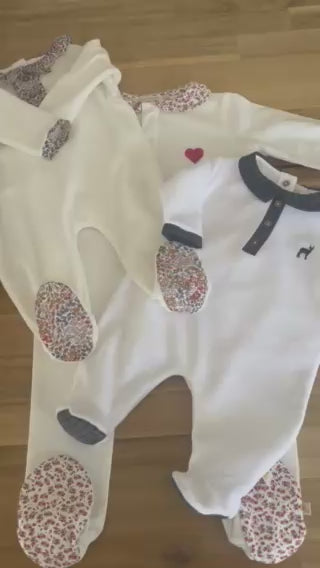 Smooth Velvet Footie with Deer Embroidery